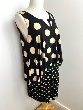 Maeve Anthropologie Polka Dot Layered Dress sz M Tan Black Career Weekend Brunch